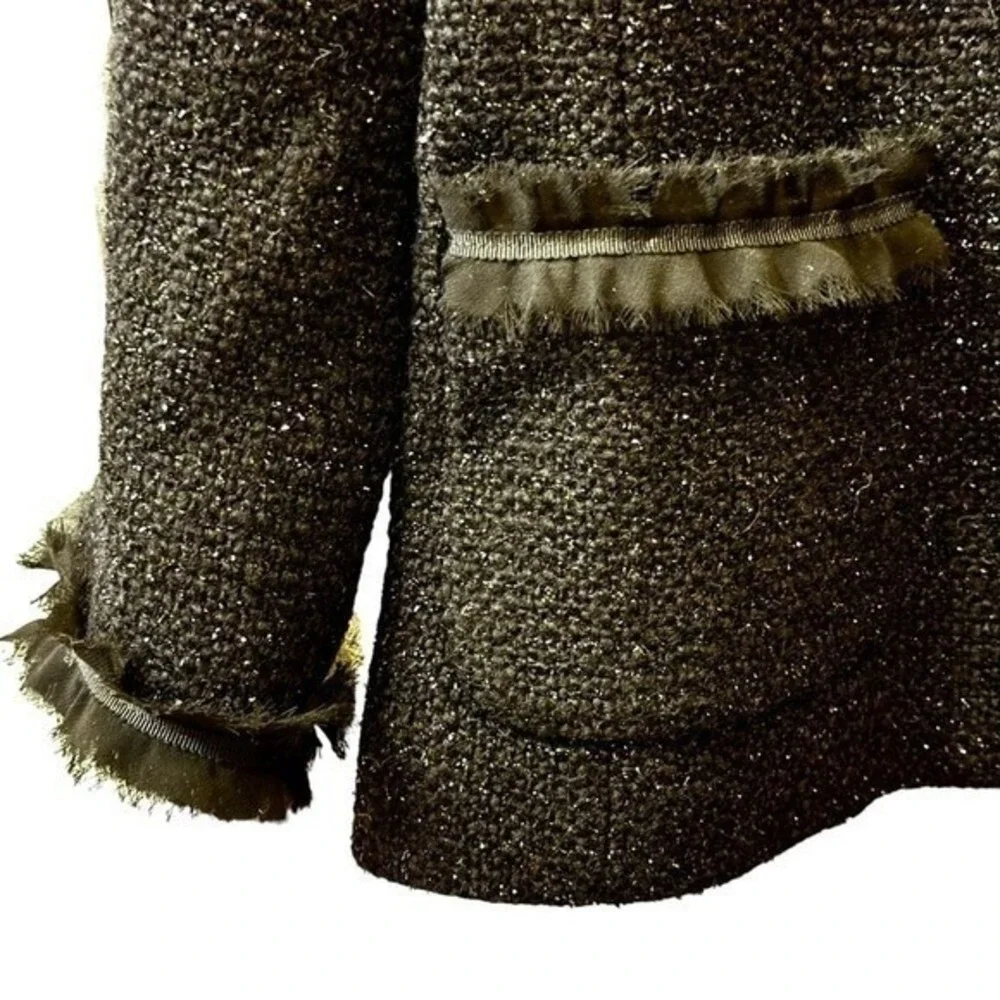 Black Tweed Ruffle Trim‎ Jacket Office Career Evening Wool Blend Sz 8 NWT
